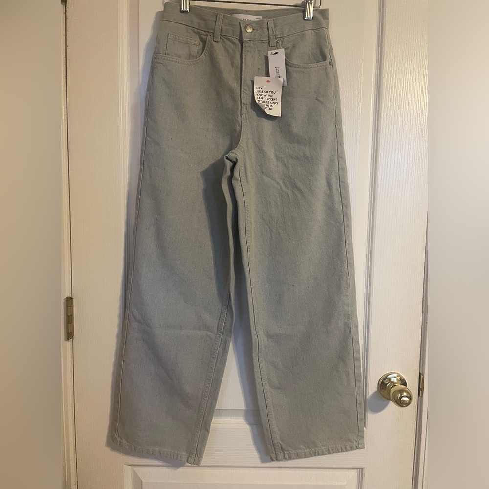 NWT‎ Topshop Light Blue Gray Wide Leg Denim Jeans Pants 25 Basic Casual Relaxed